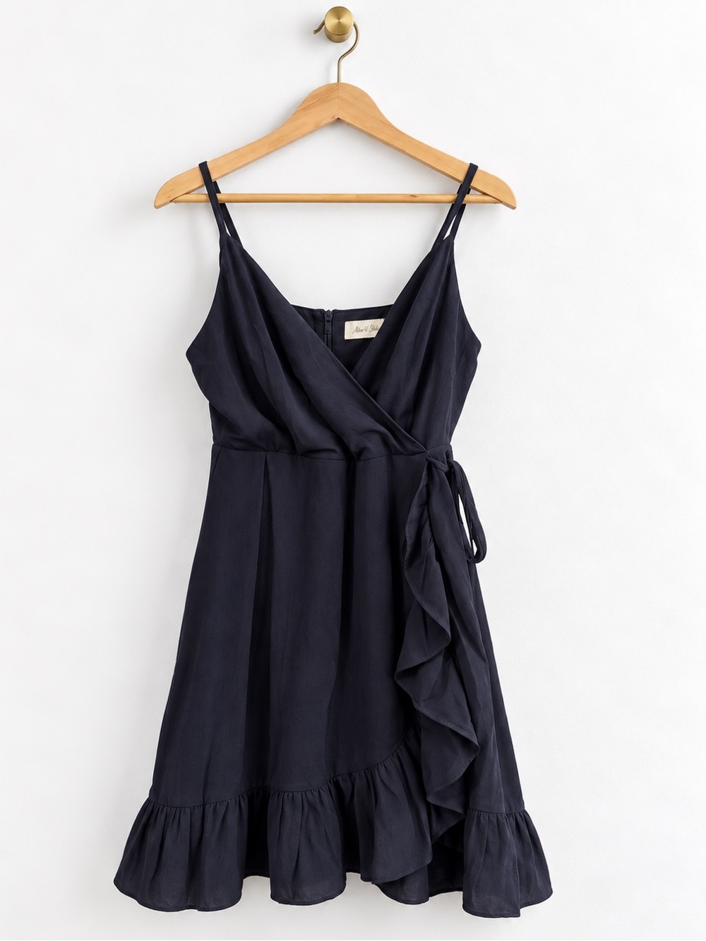 Alter’d State Navy Faux Wrap Dress Size Medium Ruffle Hem Mini Dress